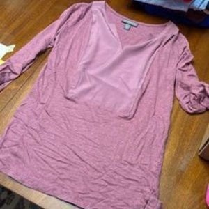 Pea in the pod zipper access mauve 3/4 sleeve mixed media nursing top